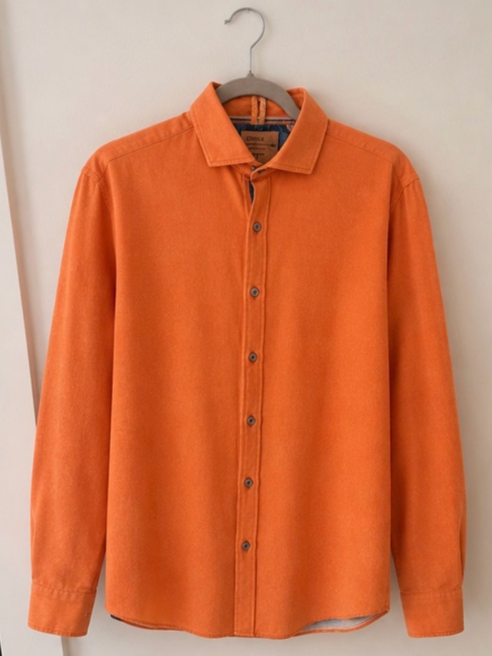 ORIAN Denim Division Shirt Mens M Orange Regular Fit Long Sleeve Cotton Italy